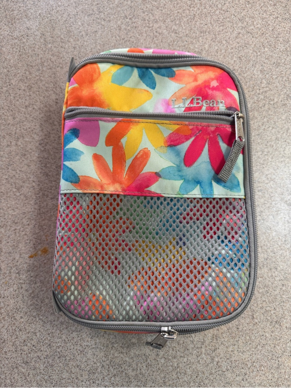L.L. Bean Colorful Floral Cosmetic Lunch Box- Orange Pink Blue Yellow